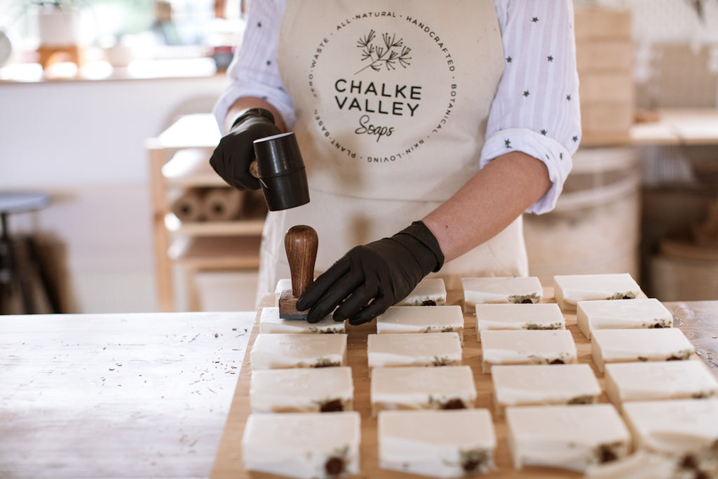 Natural soap stamping in the workshop