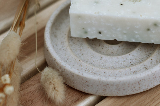 Round Stoneware Soap Dish - Limestone