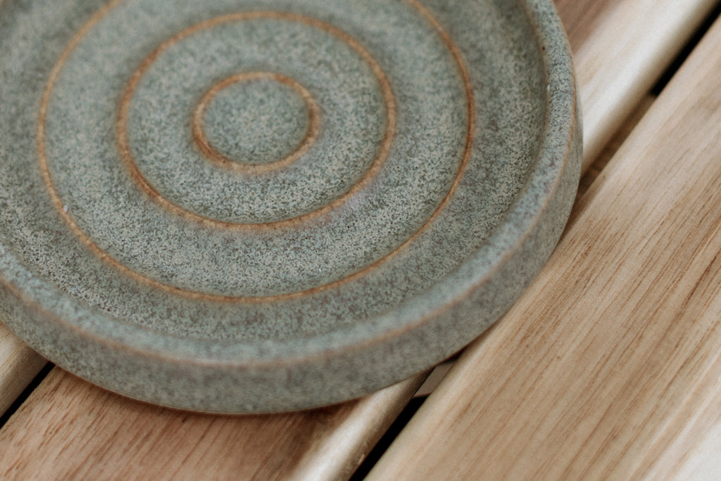 Round Stoneware Soap Dish - Greenstone
