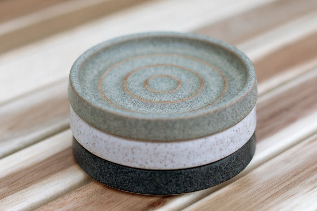 Round Stoneware Soap Dish - Greenstone
