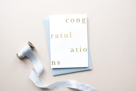'Congratulations' Greeting Card - Gold/Light Blue